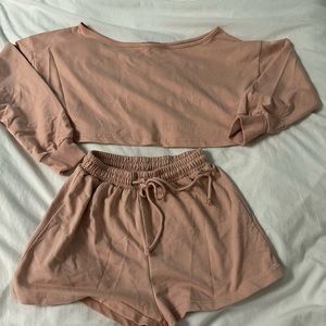 2 piece sweat set crop top with shorts